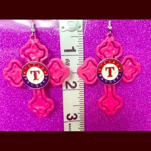 Cutout Cross Bubblegum Pink Texas Rangers Earrings